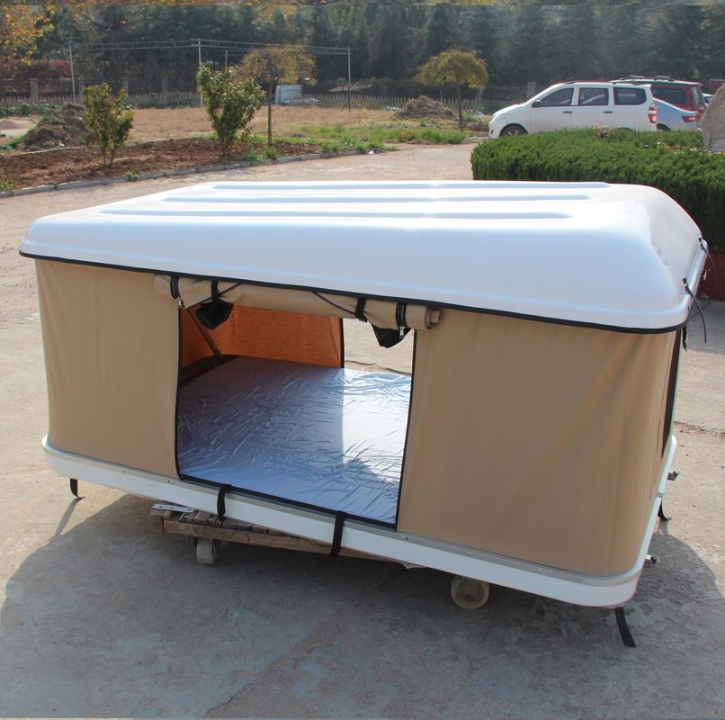 Tenda da campeggio a lucernario in tessuto di tela per il tetto dell'auto Conchiglia dura beige e palo in fibra di vetro